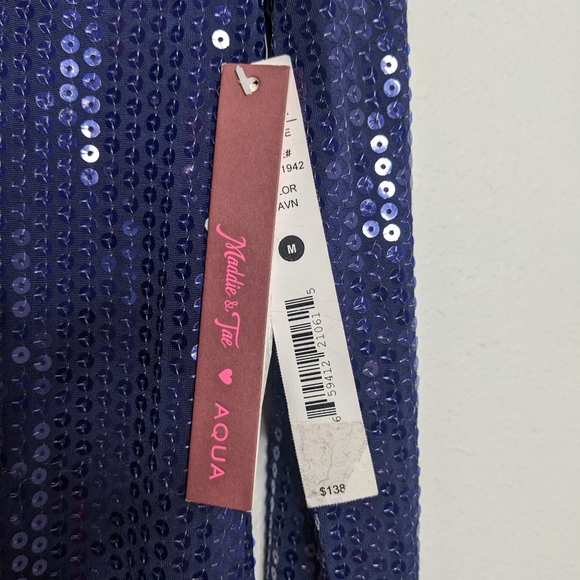 AQUA Deep V Sequin Embellished Dress in Navy - Picture 4 of 6